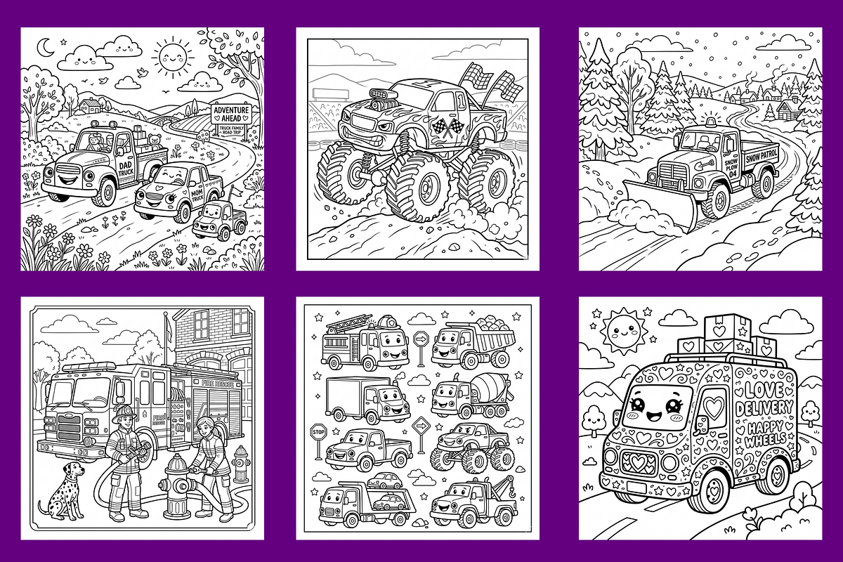 Truck Coloring Pages Bundle, an Object Illustration by BerryPieArt (Photo 3 of 3)