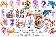 Watercolor Ocean Animals Clipart, an Illustration by Designking (Thumbnail 1 of 5)
