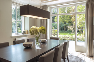 Elegant dining room interior showcasing modern furniture, bloomi, a Photo by Studio ANNA
