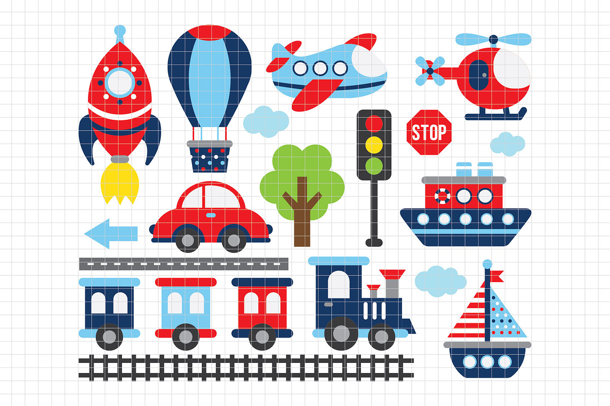 Transportation Clipart (DC1C), a Transportation Illustration by Printablestore