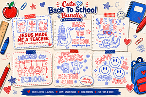 Retro Cute Back to School Png Bundle, an Education Illustration by Daisy Design