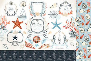 Watercolor And Ink Nautical Clipart