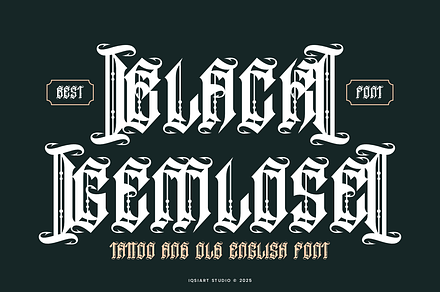 Black Gemlose - Tattoo Font, a Blackletter Font by Iqsiart Studio