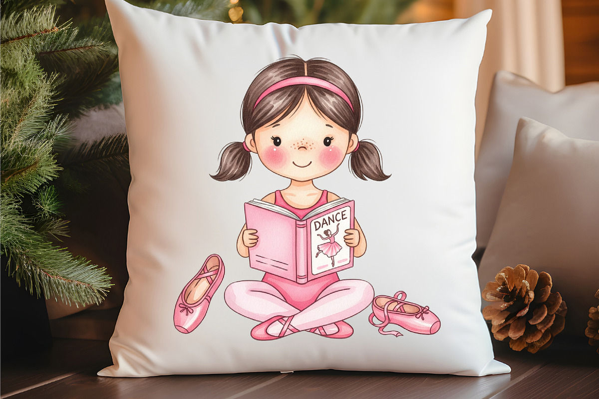 Cute Little Girl Reading Clipart, an Illustration by Watercolor design (Photo 4 of 6)