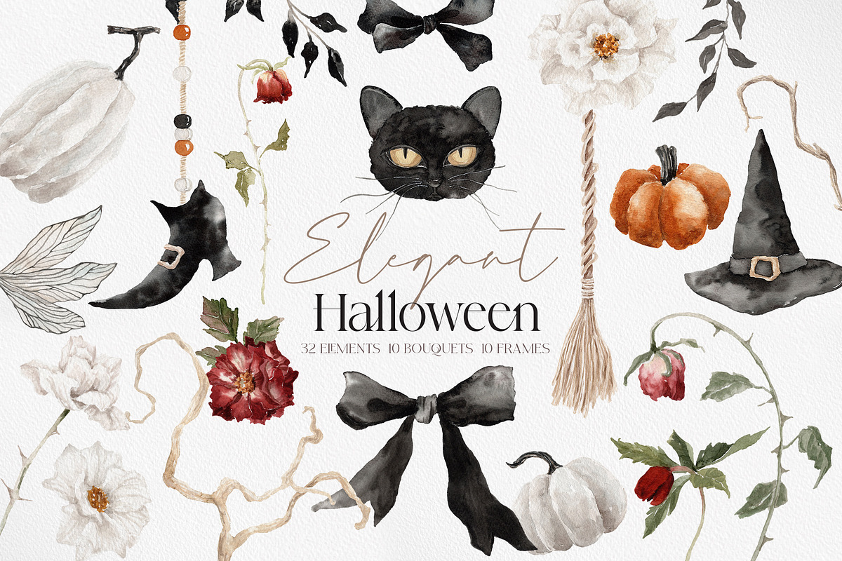 Watercolor Clipart-ELEGANT HALLOWEEN, a Decorative Illustration by Beigetime (Photo 1 of 10)