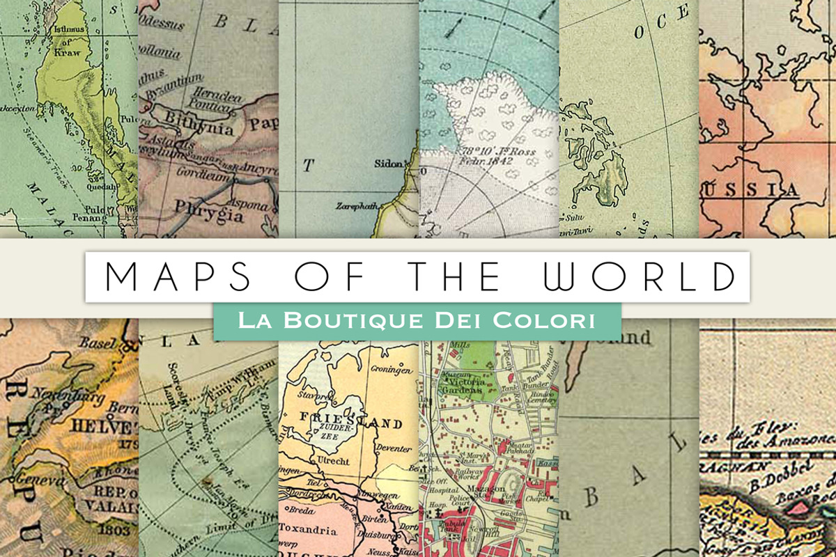 Maps of the World Digital Papers, a Pattern Graphic by La Boutique dei Colori