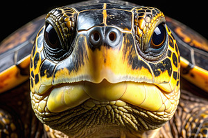 Close-up portrait of a turtle with golden patterned shell, an Animal Photo by GoodGoods