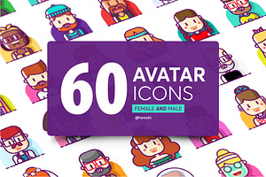 60 avatar icons-female and male