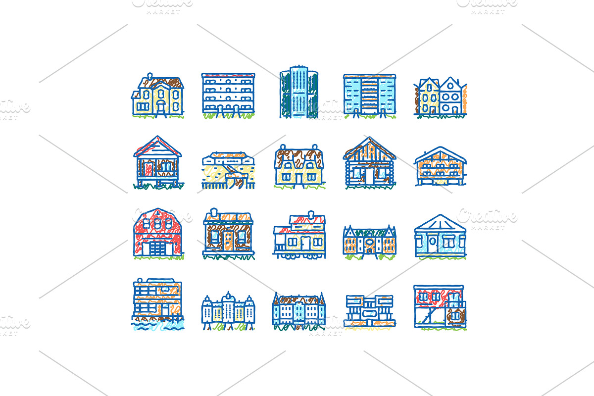 House Constructions set Icons hand, an Object Illustration by pikepicture
