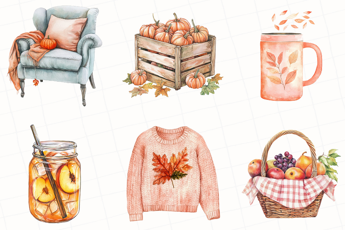 Peach Colored Autumn Clipart, an Illustration by OK Design (Photo 2 of 5)