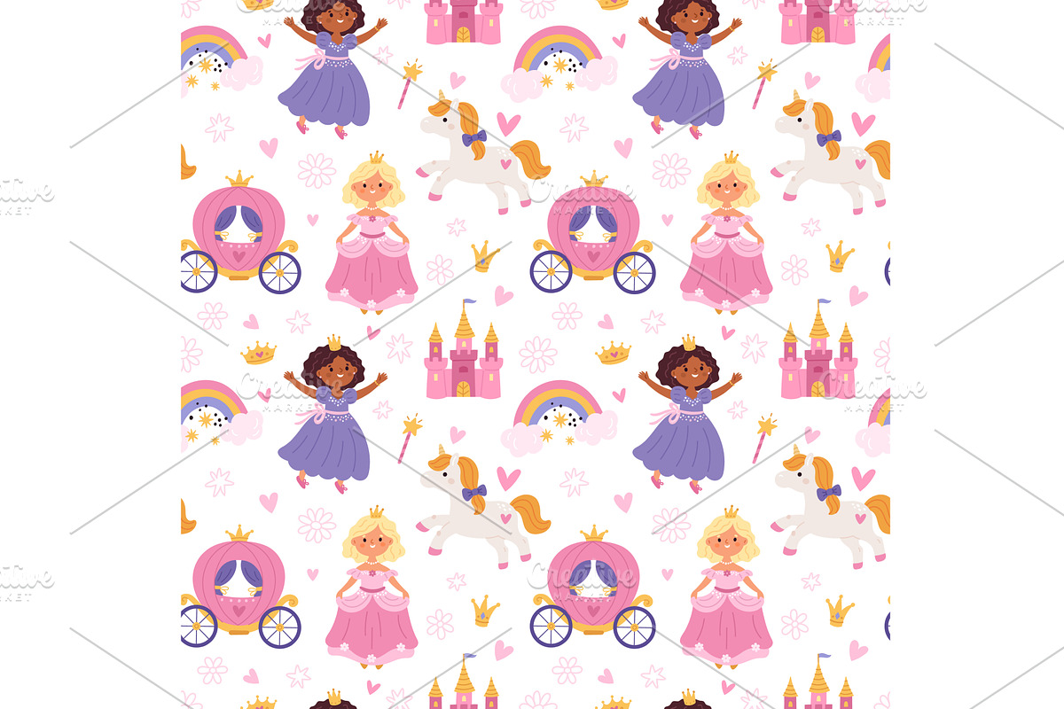 Cartoon funny princess seamless, a Texture Illustration by YummyBuum