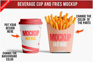 Beverage Cup And Fries PSD, a Product Mockup by Bruno's Shop