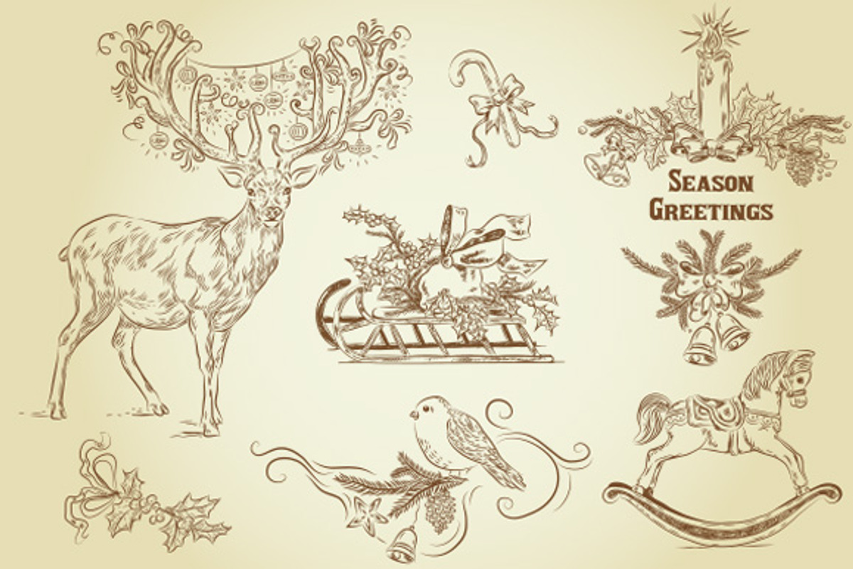 16 vintage Christmas cliparts, an Illustration by CLIPART GARDEN (Photo 2 of 4)