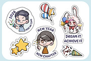 New Year Chibi Art Sticker Set 5, an Illustration by vectstudio (Thumbnail 2 of 3)