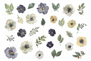 Watercolor Dusty Blue White Flowers, a Decorative Illustration by GraphicsDish (Thumbnail 2 of 4)