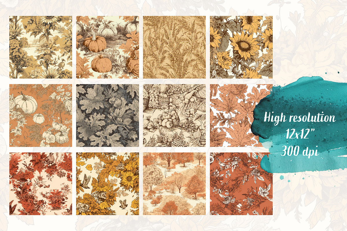 Autumn Toile Seamless Patterns, a Decorative Illustration by Verdigris Studios (Photo 2 of 4)