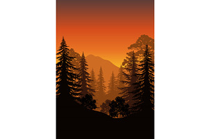 Landscape, Trees and Mountains