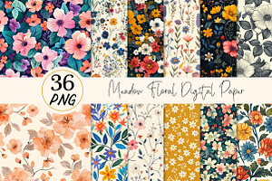 Meadow Floral Digital Paper, a Texture Illustration by DreamPrint404