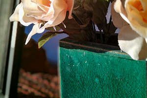 Cream artificial roses in vase on window ledge, a Beauty & Fashion Photo by DanFLCreativo