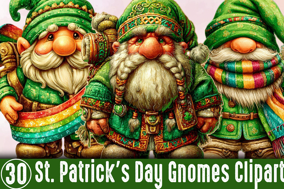 St. Patrick's Day Gnomes Clipart, an Illustration by SVGArt (Photo 1 of 7)