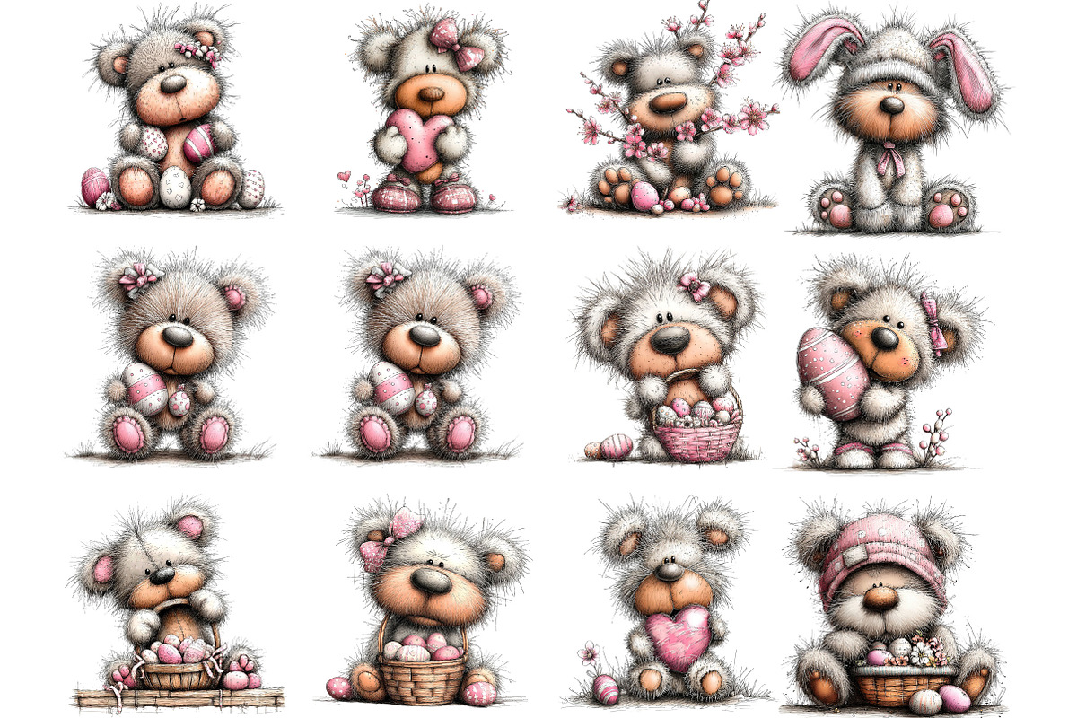 Whimsical Easter Teddy Bear Clipart, an Illustration by Designking (Photo 3 of 5)