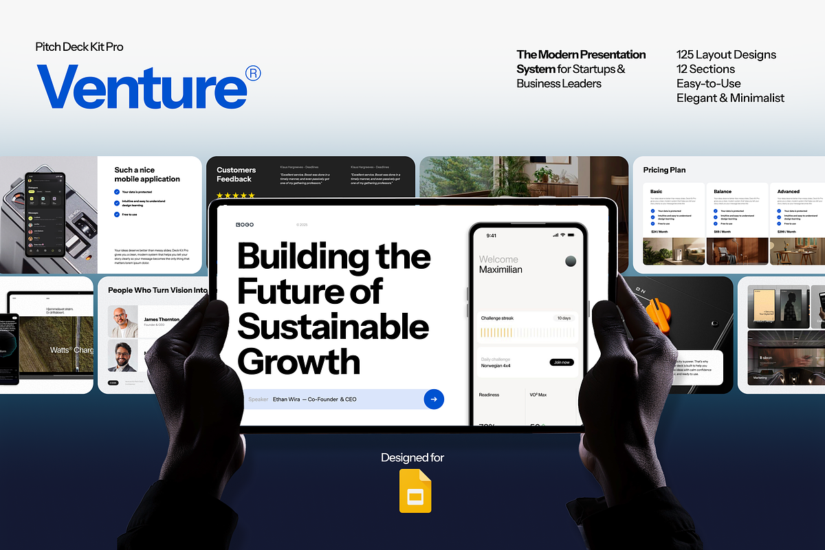 Venture Pitch Deck Kit Pro GSL, a Presentation Template by Unich Design Bureau (Photo 1 of 4)