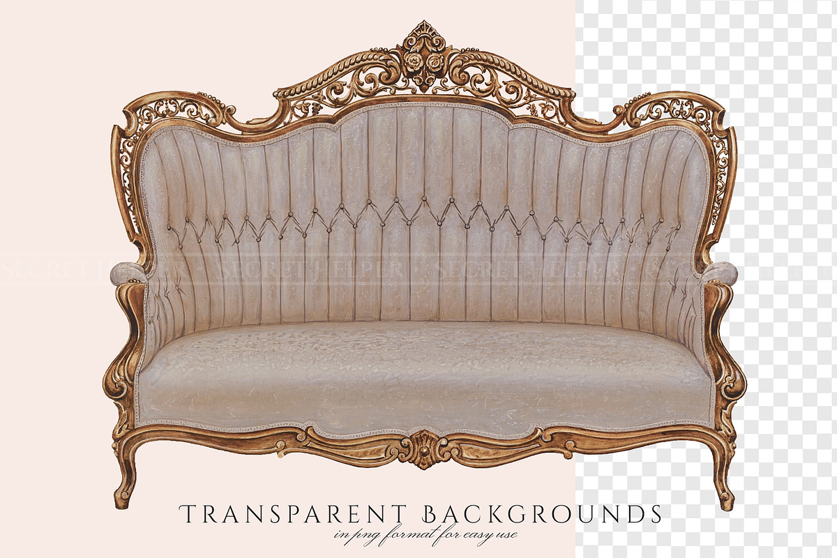 Vintage Couch & Sofa Clipart, an Illustration by Secret Helper (Photo 4 of 5)