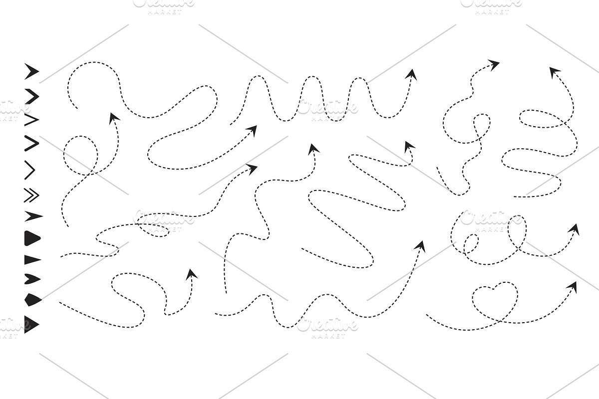 Dash line arrows. Route paths with, an Object Illustration by winwin.art