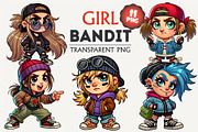 Cartoon girl bandit. Tshirt, PNG., a Person Illustration by KENO Mascots (Thumbnail 1 of 5)
