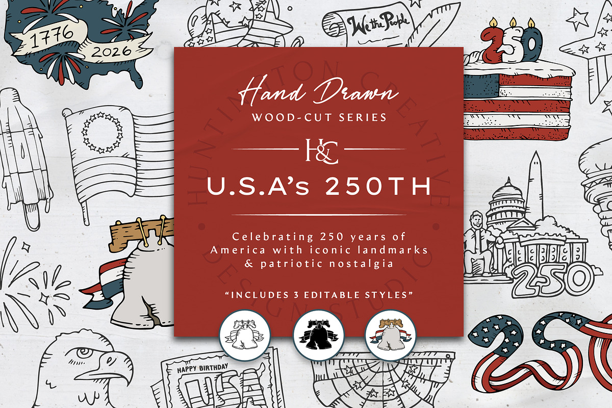 Hand-Drawn America's 250th Images, a Seasonal Illustration by H&C Drawings & Designs (Photo 1 of 15)