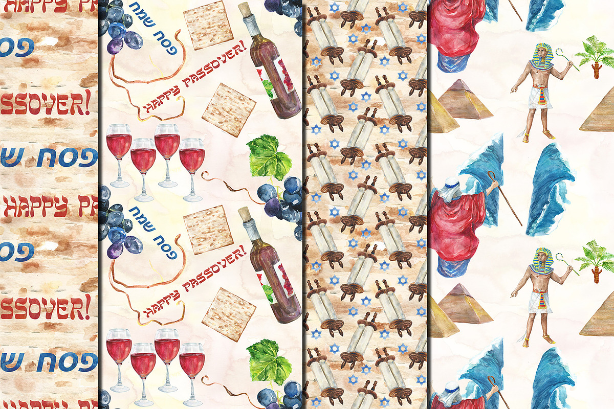 Watercolor Happy Passover patterns, a Pattern Graphic by DollyPotterson