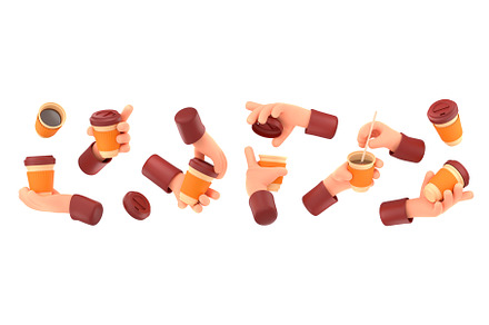 3d render hands with coffee cup, a Food & Drink 3D Model by art PVP - market