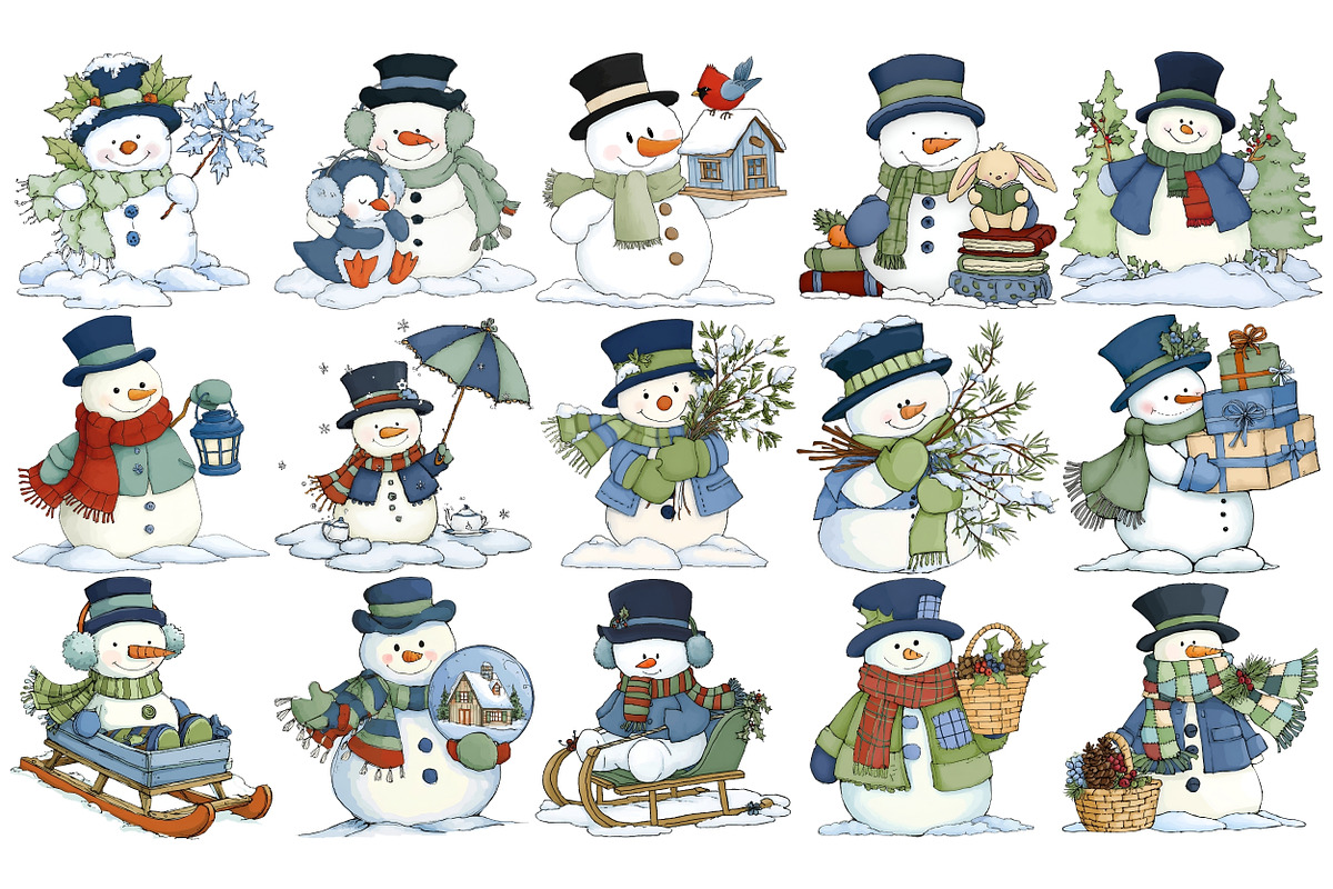 Whimsical Snowman Clipart, a Seasonal Illustration by Nicolle's Colorful Art (Photo 4 of 5)