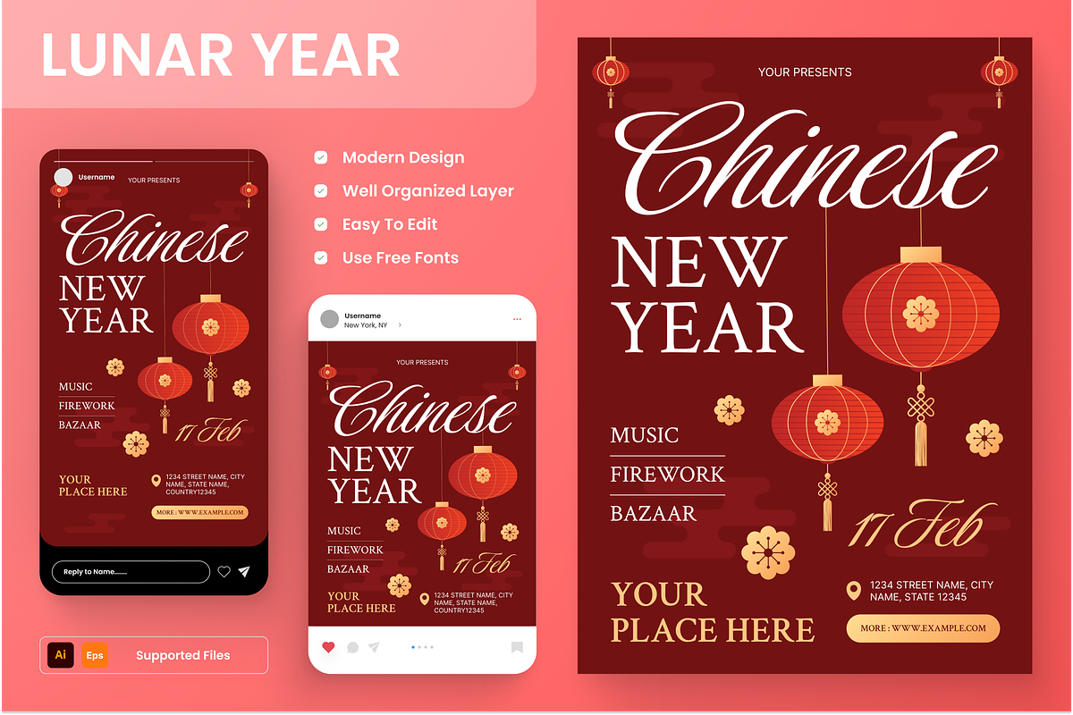 Lunar New Year Flyer Set, a Flyer Template by Annora Studio (Photo 1 of 6)