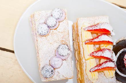 selection of fresh cream cake dessert plate, a Food & Drink Photo by keko64