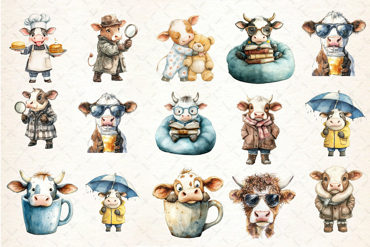 Funny Sketch Quirky Cows Clipart, an Illustration by Rose Art (Photo 2 of 7)