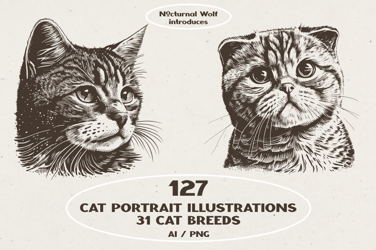 Cat Breeds Portrait Illustrations, an Animal Illustration by Nocturnal Wolf (Photo 1 of 10)