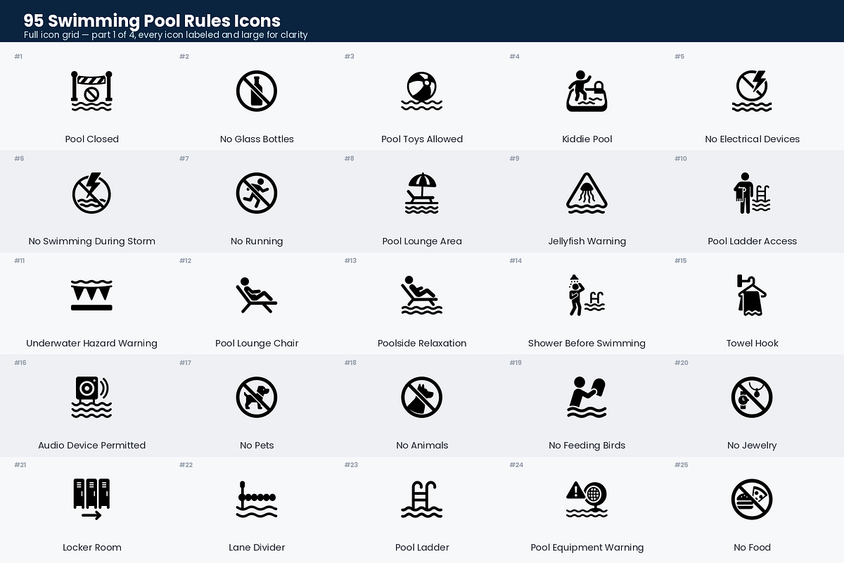 95 Swimming Pool Rules Icons, a Solid Icon by Symbolic Language (Photo 2 of 6)