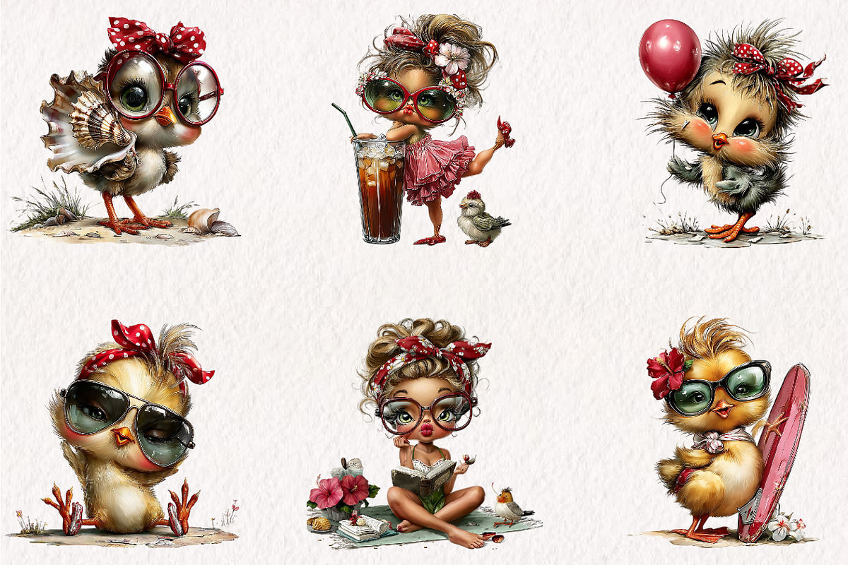 funny summer chick clipart, a Seasonal Illustration by CreationArt (Photo 4 of 5)