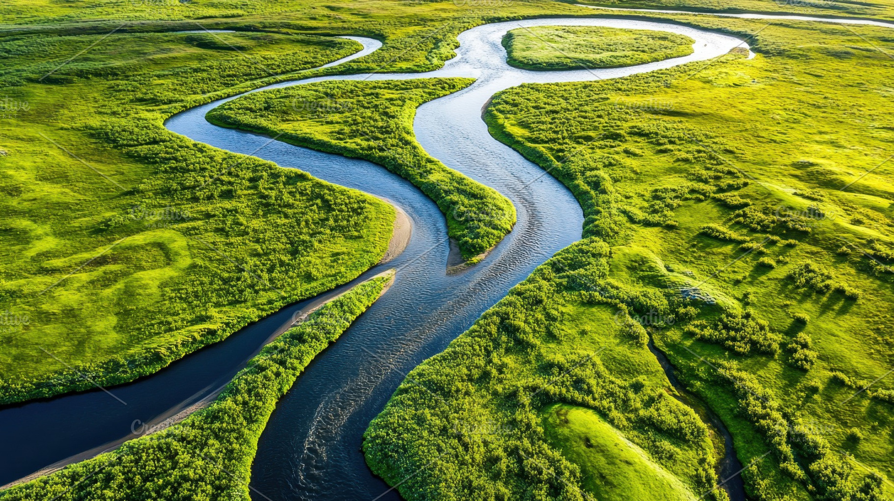 River Flowing Through Greens, a Photo by Beautiful things
