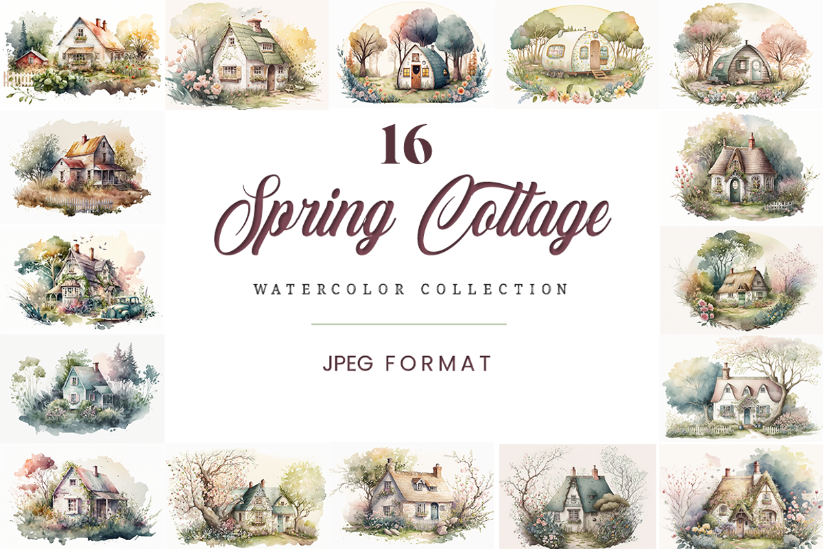Spring Cottage Watercolor Collection, a Seasonal Illustration by OREJE (Photo 1 of 17)