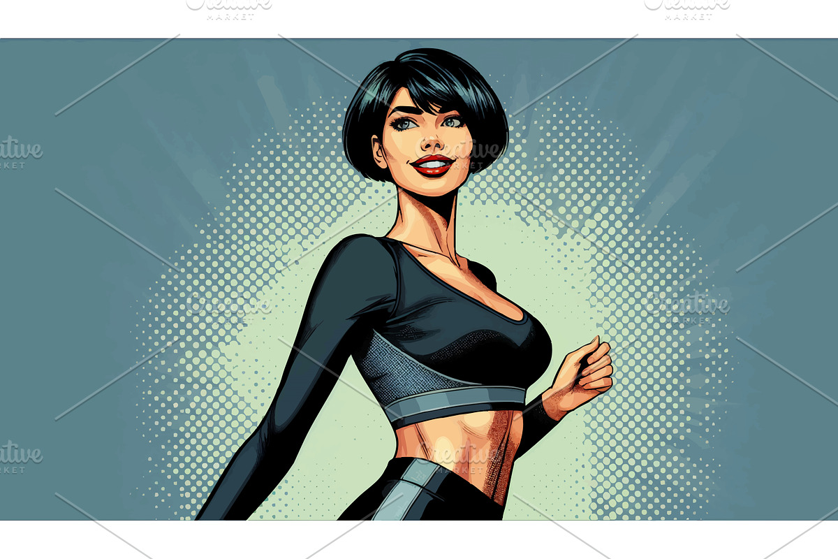 Woman Black Sportswear Comic vector, a Person Illustration by AlexArt