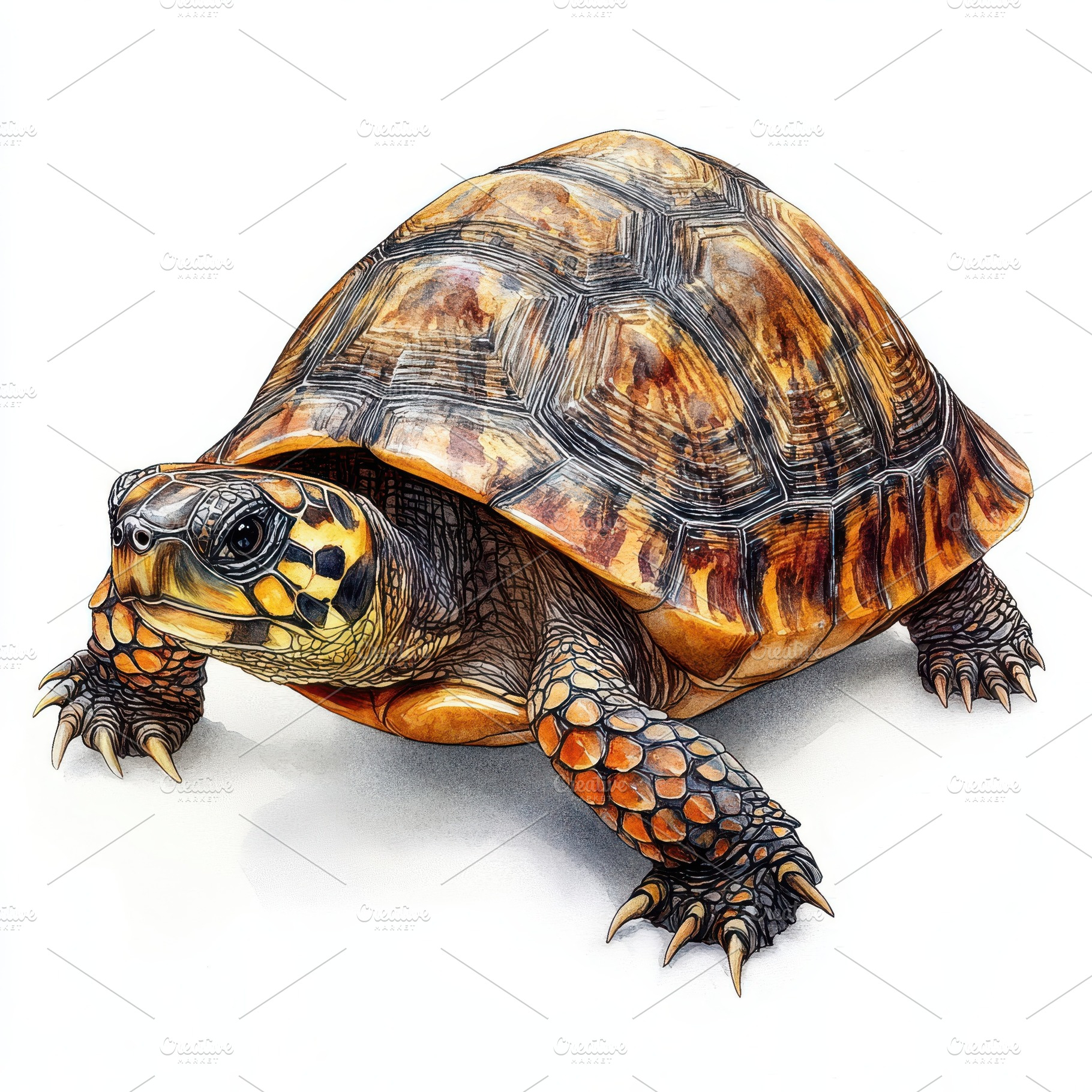 Ornate Box Turtle Detailed Watercolo, an Animal Photo by Pixeness Studio