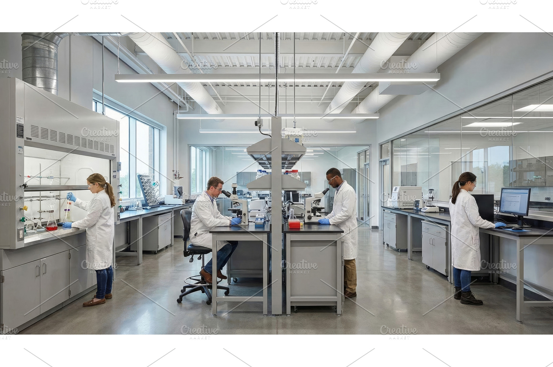 Lab Team Works on Liquids, a Technology Photo by CREATIVEDEF