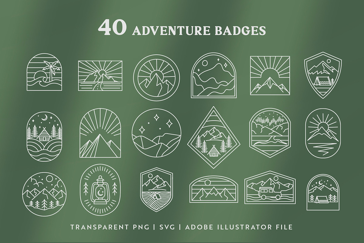 Adventure Line Art Graphic Set, a Branding & Logo Template by Ellen Carty Design (Photo 3 of 13)