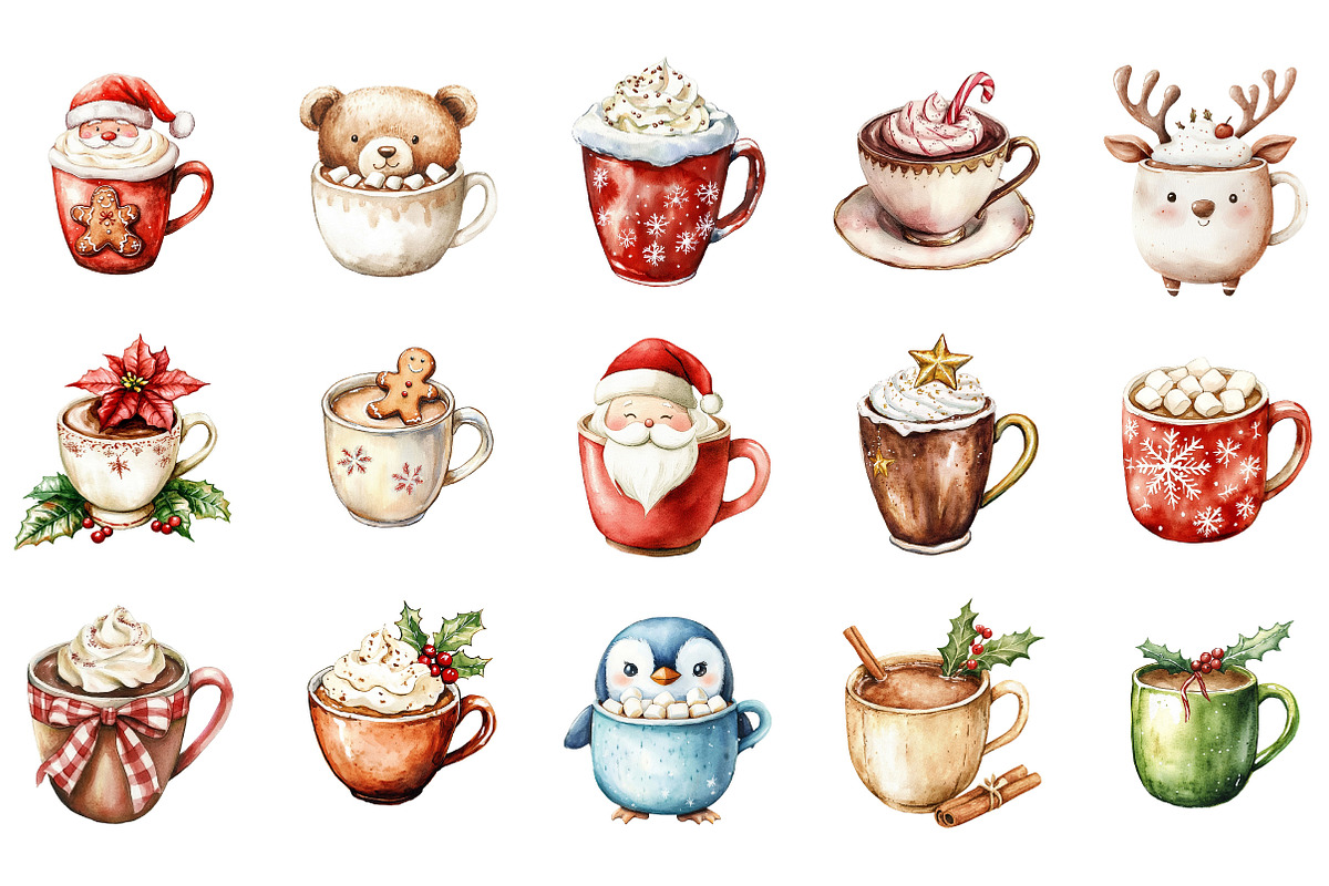 Cute Christmas Hot Cocoa Cup Clipart, an Illustration by Designking (Photo 2 of 5)