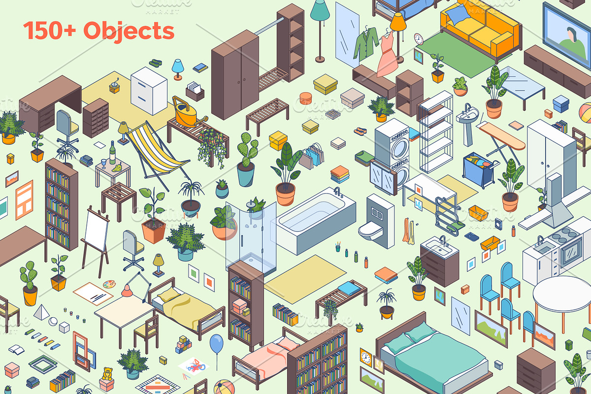 Room Interior 3d Isometric View, an Object Graphic by 35lab (Photo 3 of 7)