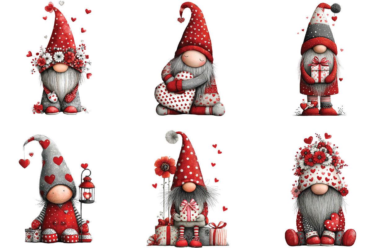Whimsical Valentines Gnome Clipart, an Illustration by CraftArtStudio (Photo 5 of 6)