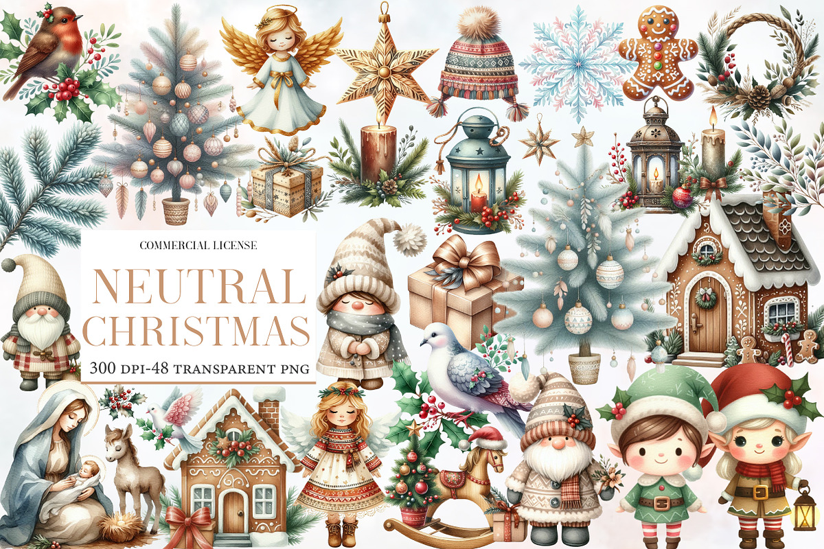 Watercolor Neutral Christmas Clipart, an Illustration by Designworld (Photo 1 of 6)