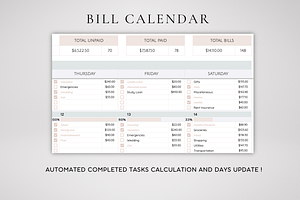 Editable Bill Calendar Google Sheets